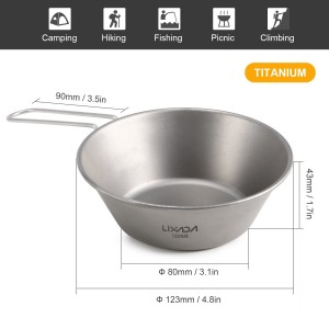 Lixada Titanium Bowl with Foldable Handle for Outdoor Camping Hiking Backpacking Picnic