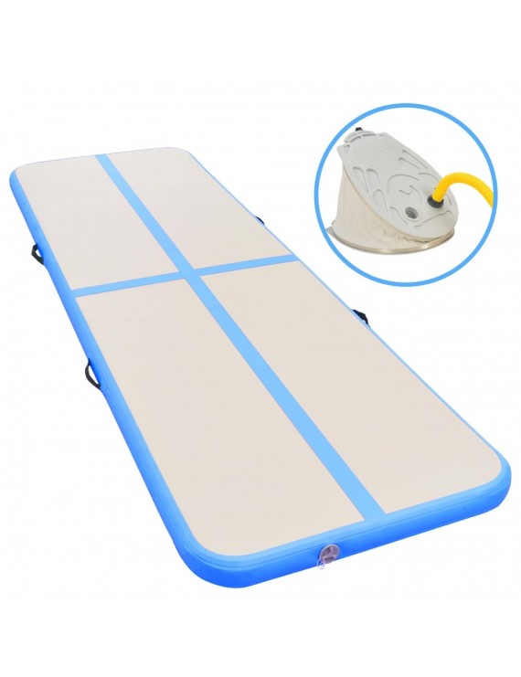 Inflatable exercise mat with pump 400 × 100 × 10 cm PVC blue