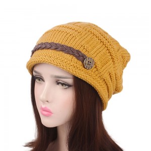 Knitted Braided Beanie Hats Cabled Checker Pattern Hat