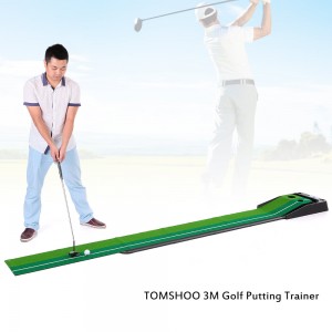 TOMSHOO Indoor 3m Golf Putting Trainer with Double Holes Gravity Ball Return Alignment Indicator for Beginners to Professional Players