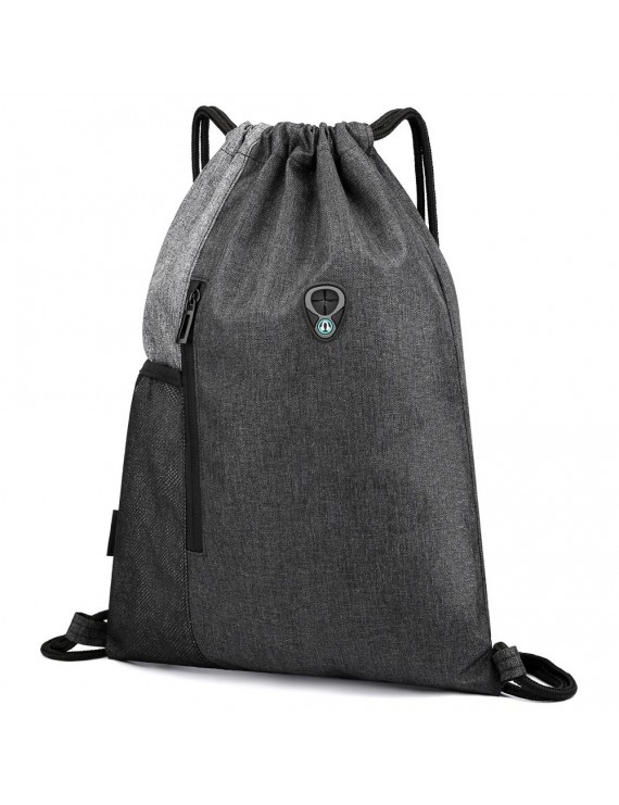Gym Sack with Earphones Jack Drawstring Backpack Water-resistant Drawstring Bucket Bag Light Sack for Adults and Teenagers Kids