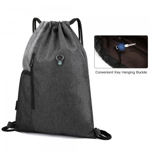 Gym Sack with Earphones Jack Drawstring Backpack Water-resistant Drawstring Bucket Bag Light Sack for Adults and Teenagers Kids