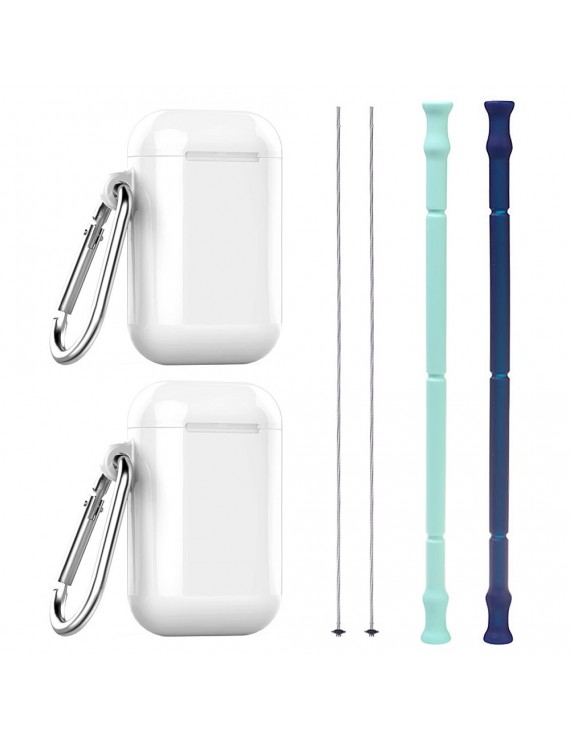 2PCS Portable Collapsible Straws Food Grade Silicone Drinking Straw with Storage Case Cleaning Brush for Traveling Hotel Party Household